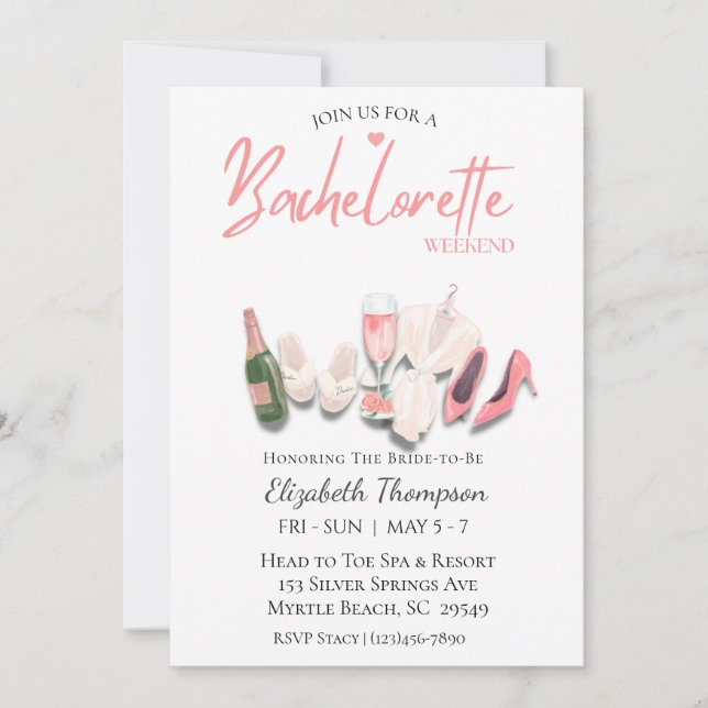 Invitation Fête des mariées de fin de semaine spa Bachelorett (Devant)