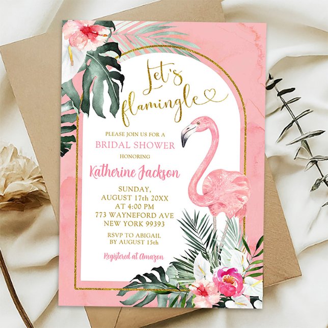 Invitation Fête des mariées de Flamant rose tropical rose de  (Créateur téléchargé)