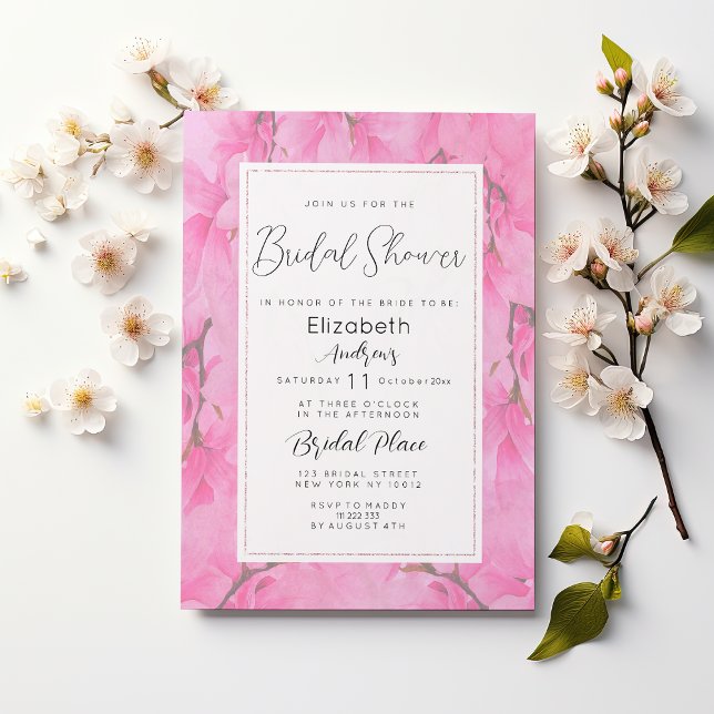Invitation Fête des mariées de fleur d'orchidée rose (Watercolor pink green orchid flower Bridal Shower)