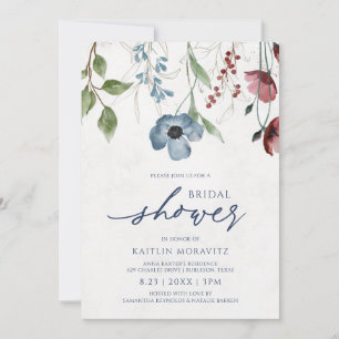 Invitation Fête des mariées de Fleur sauvage bleu Bourgogne e