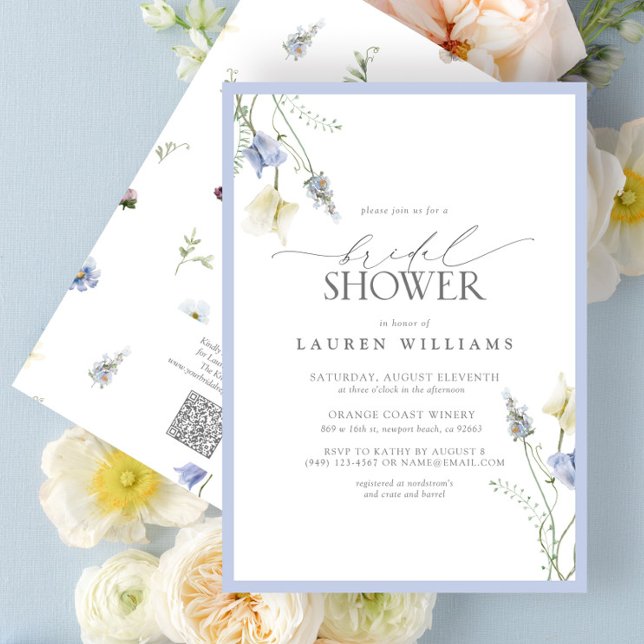 Invitation Fête des mariées de Fleur sauvage bleu Dusty (Créateur téléchargé)