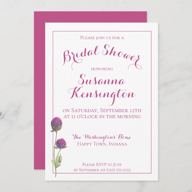 Invitation Fête des mariées de Fleur sauvage d'aquarelle rose (Devant / Derrière)