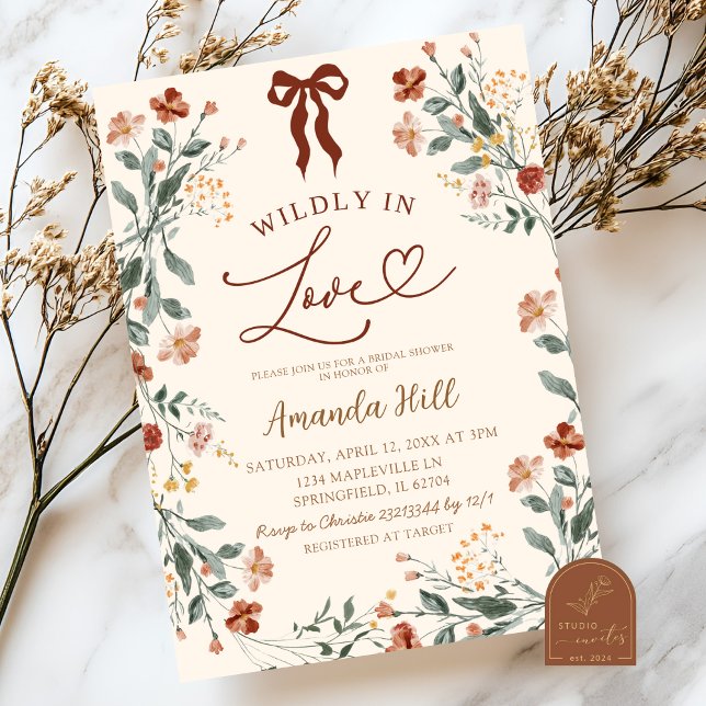 Invitation Fête des mariées de Fleur sauvage de  en ruban bei (Créateur téléchargé)