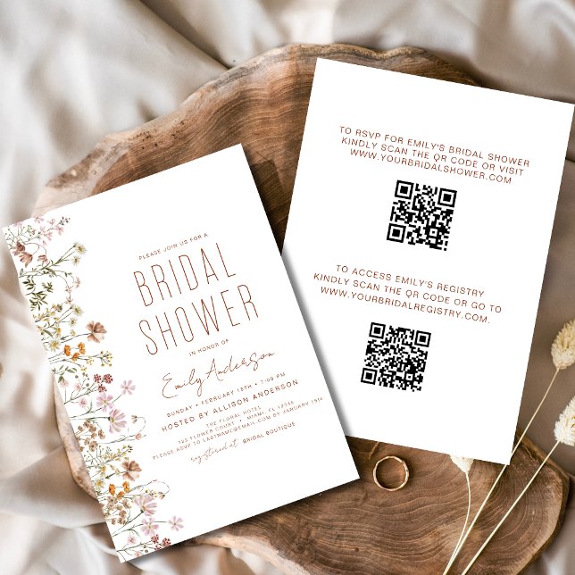 Invitation Fête des mariées de Fleur sauvage du code QR (Créateur téléchargé)