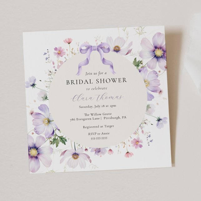 Invitation Fête des mariées de Fleur sauvage pourpre Bow (Créateur téléchargé)