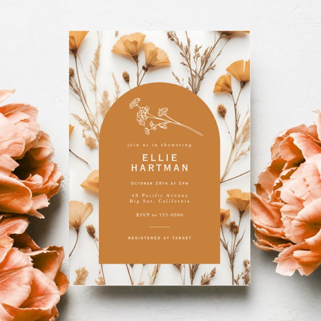 Invitation Fête des mariées de Fleur sauvage séché Gold Boho (Créateur téléchargé)