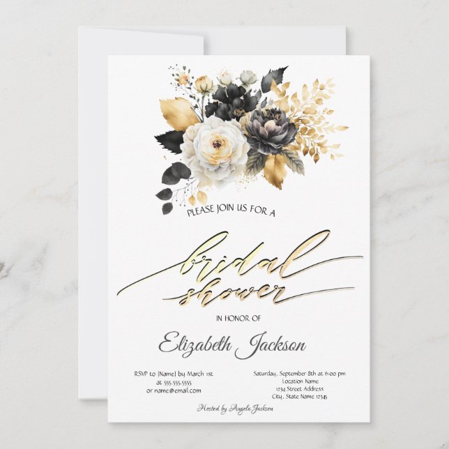 Invitation Fête des mariées de fleurs blanches en or (Devant)