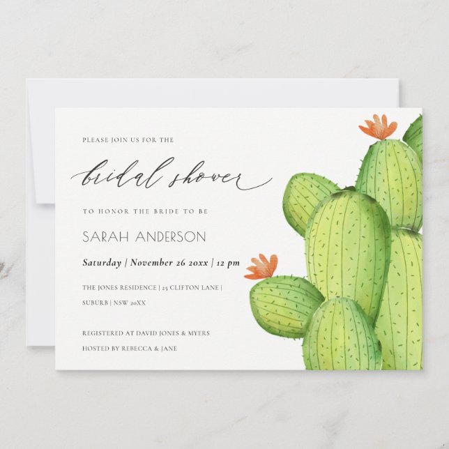 INVITATION FÊTE DES MARIÉES DE FLEURS CACTUS DE DÉSERT DE COU (Devant)