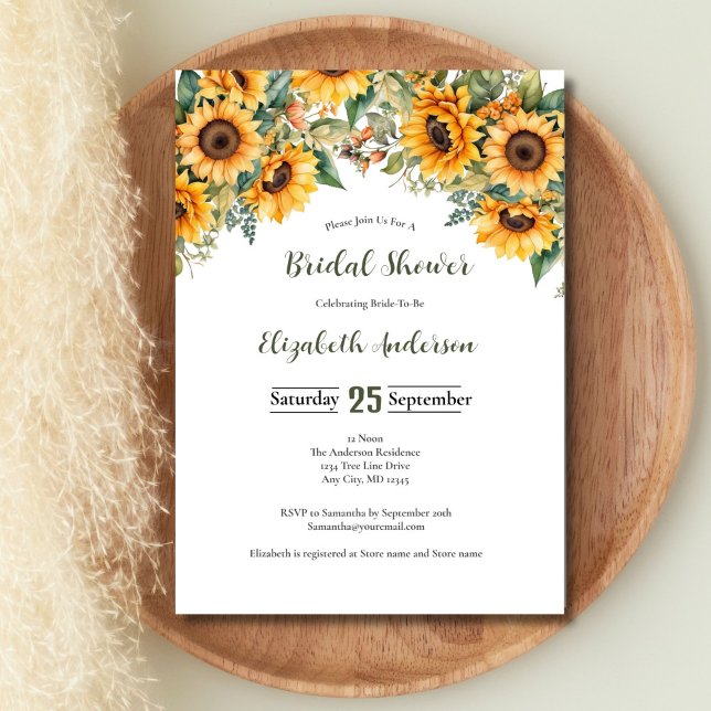 Invitation Fête des mariées de fleurs d'aquarelle de tourneso (Sunflowers Rustic Country Bridal Shower Invitation)