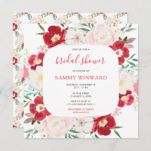 Invitation Fête des mariées de fleurs de pivoines roses et vi