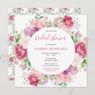 Invitation Fête des mariées de fleurs de pivoines roses et vi