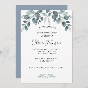 Invitation Fête des mariées de fleurs d'eucalyptus à l'aquare