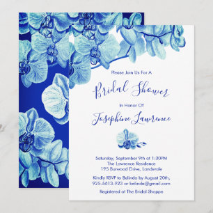 Invitation Fête des mariées de fleurs d'orchidées bleues