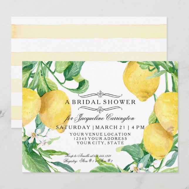 Invitation Fête des mariées de fleurs florales de citron mode (Devant / Derrière)