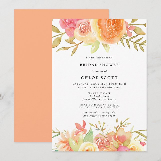 Invitation Fête des mariées de fleurs Roses d'automne moderne (Devant / Derrière)
