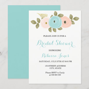 Invitation Fête des mariées de fleurs Turquoises de broche do
