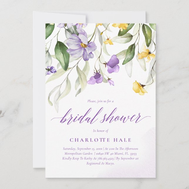 Invitation Fête des mariées de fleurs violettes (Devant)