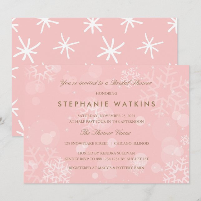 Invitation Fête des mariées de flocons de neige rose et blanc (Devant / Derrière)