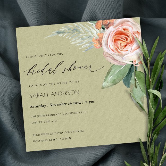 INVITATION FÊTE DES MARIÉES DE FOLIAGE DE FLEURS D'EAU DE COU (Créateur téléchargé)