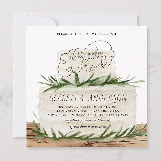 Invitation Fête des mariées de gâteau Boho Foliage rustique (Devant)