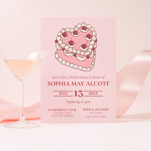 Invitation Fête des mariées de gâteau de cerise illustrée Coq (Créateur téléchargé)