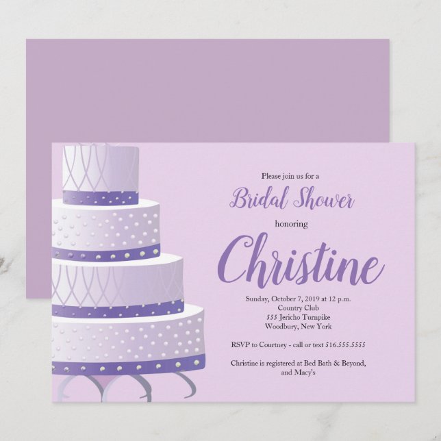 Invitation Fête des mariées de gâteau Mariage de lavande viol (Devant / Derrière)