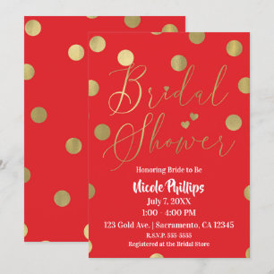 Invitation Fête des mariées de glam moderne avec points rouge