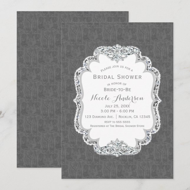 Invitation Fête des mariées de glamour gris Western Boots & V (Devant / Derrière)