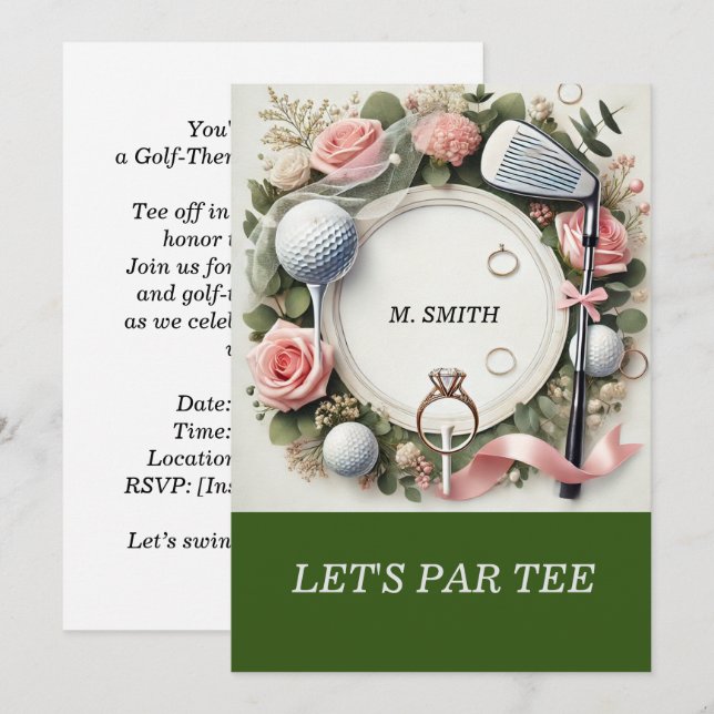 Invitation Fête des mariées de golf sur le thème du golf (Devant / Derrière)