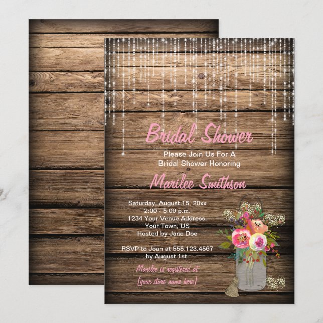 Invitation Fête des mariées de grange de Fleur sauvage Rustiq (Devant / Derrière)