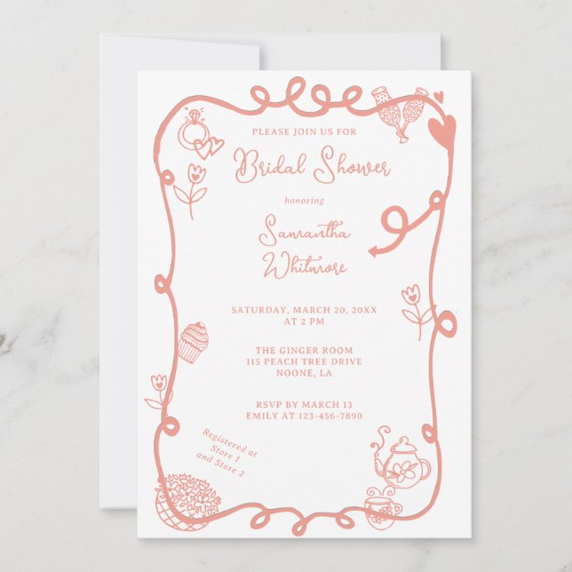 Invitation Fête des mariées de gribouillis de fraise (Devant)