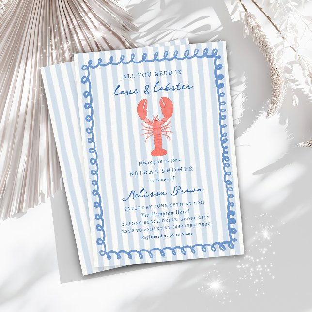Invitation Fête des mariées de homard marine à bande bleue (Créateur téléchargé)