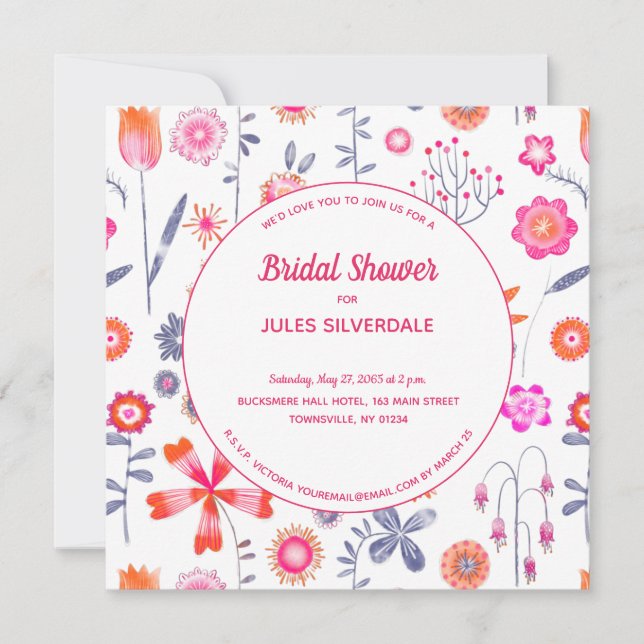 Invitation Fête des mariées de Jardin aux Fleurs Roses Modern (Devant)