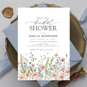 Invitation Fête des mariées de jardin bleu fleur sauvage Dust