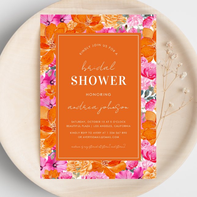 Invitation Fête des mariées de jardin d'été rose et orange vi (Créateur téléchargé)