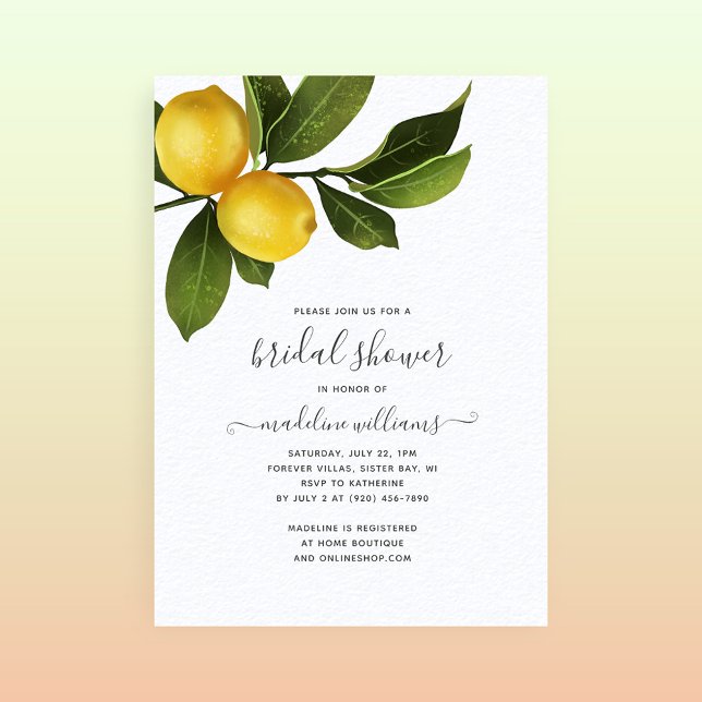 Invitation Fête des mariées de jardin moderne Citrus Lemon Ga (Créateur téléchargé)