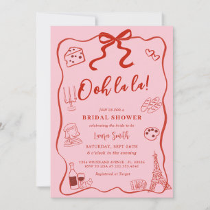 Invitation Fête des mariées de la Bow Rouge tirée à la main P