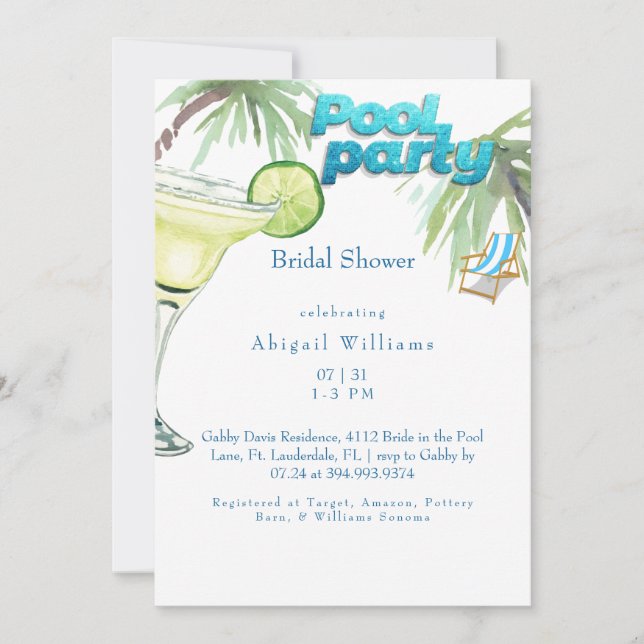 Invitation Fête des mariées de la fête de la piscine Margarit (Devant)