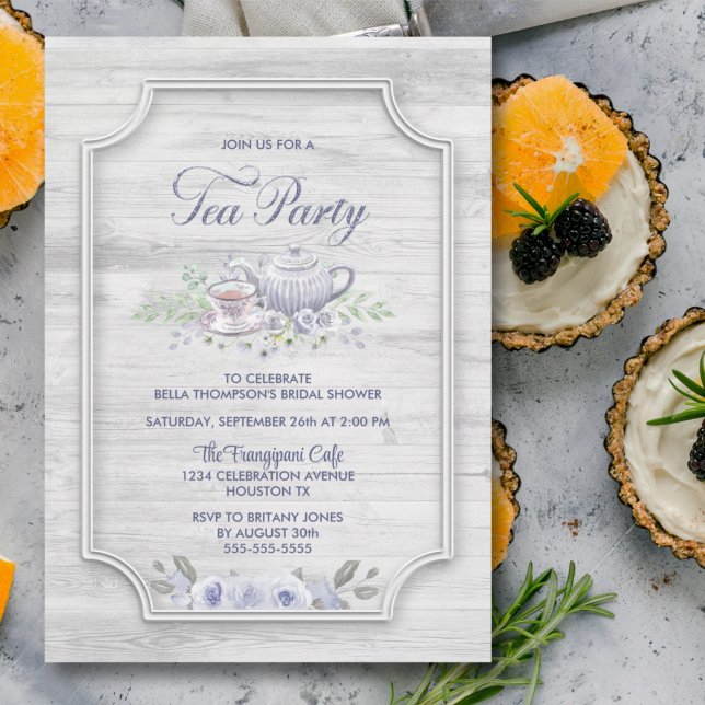 Invitation Fête des mariées de la fête du thé en bois blanchi (Créateur téléchargé)