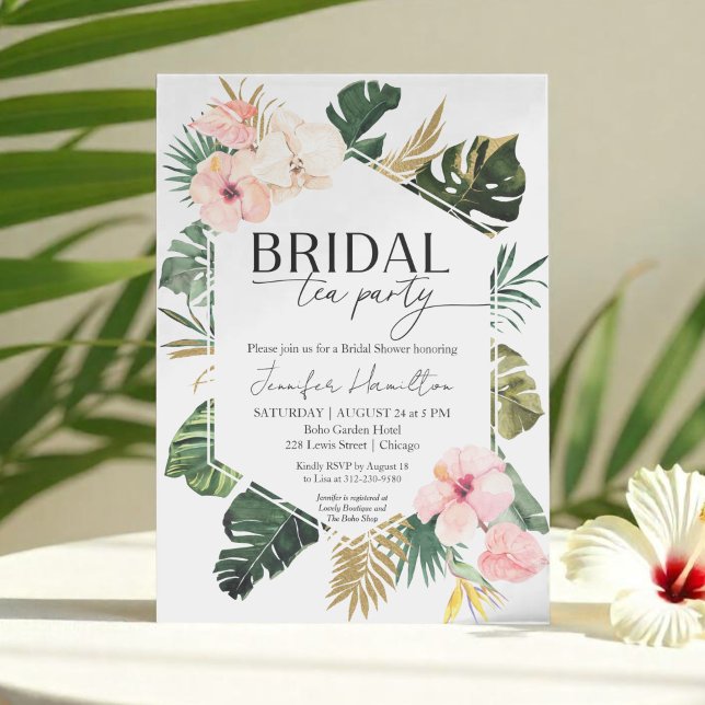 Invitation Fête des mariées de la fête du thé tropical floral (Créateur téléchargé)