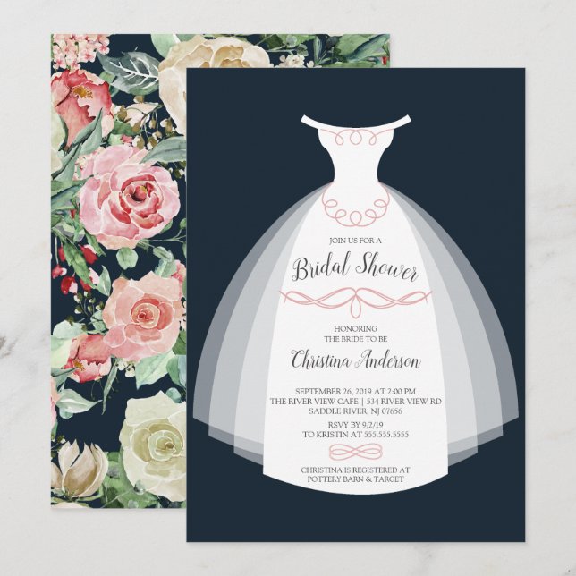 Invitation Fête des mariées de la mariée d'élégance florale d (Devant / Derrière)