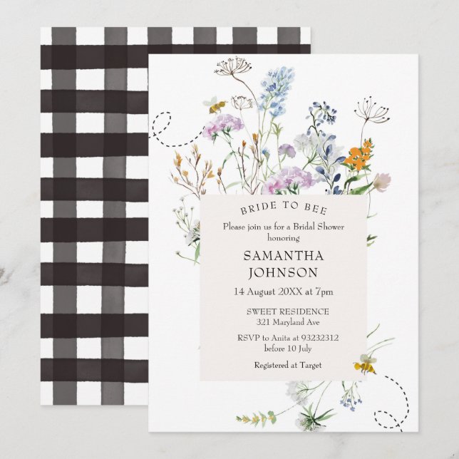 Invitation Fête des mariées de la mariée fleur sauvage à l'ab (Devant / Derrière)
