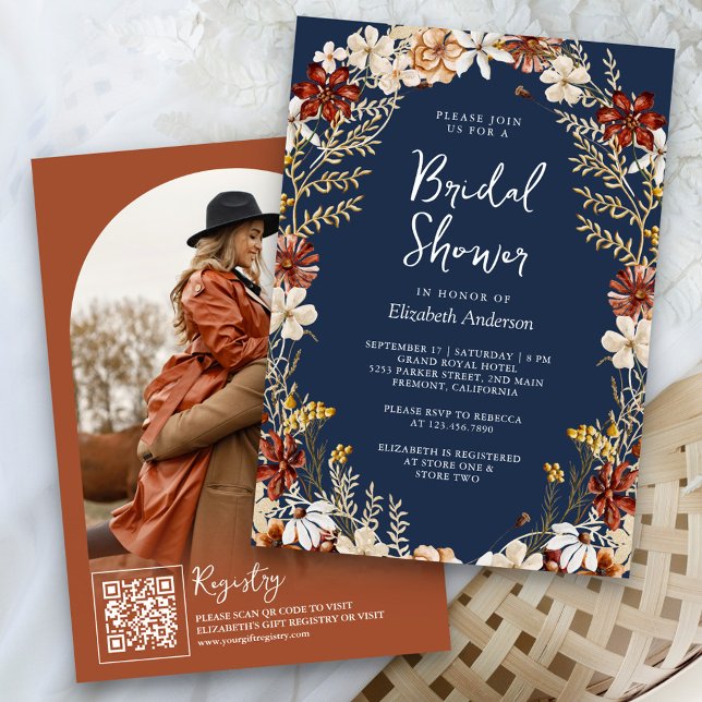 Invitation Fête des mariées de la marine Fleur sauvage de ter (Créateur téléchargé)
