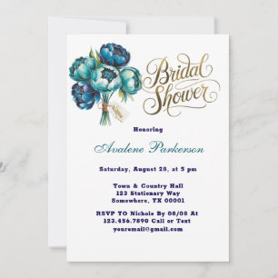 Invitation Fête des mariées de la Marine turquoise Blue Peony
