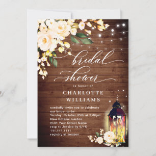 Invitation Fête des mariées de lanterne en bois rustique Rose