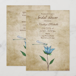 Invitation Fête des mariées de libellule vintage et de fleurs