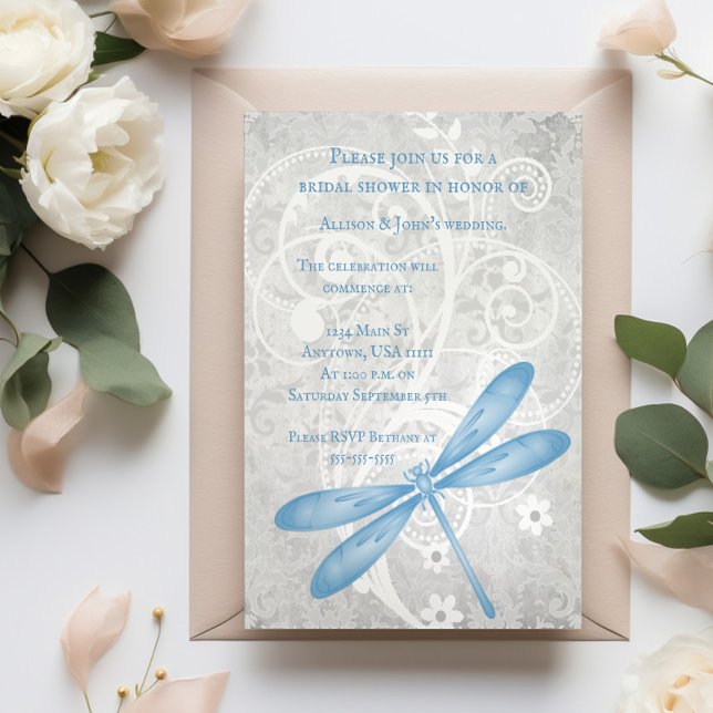 Invitation Fête des mariées de libellules bleues (Blue Dragonfly Bridal Shower Invitation)