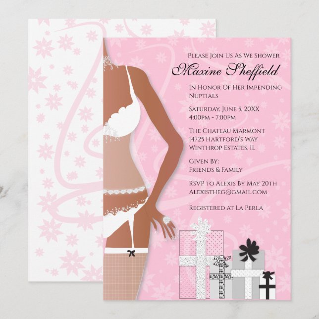Invitation Fête des mariées de lingerie afro-américaine (Devant / Derrière)