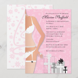 Invitation Fête des mariées de lingerie diamant rose et blanc