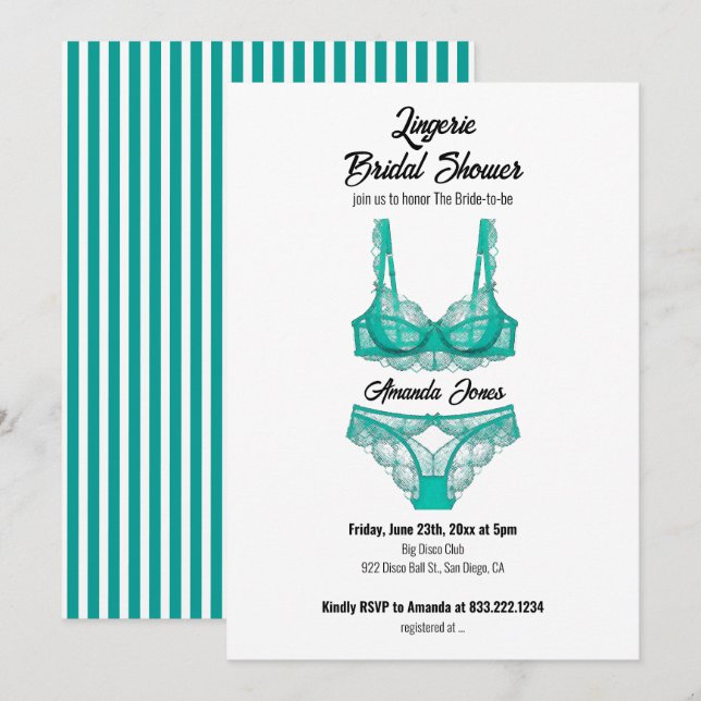 Invitation Fête des mariées de lingerie Turquoise (Devant / Derrière)